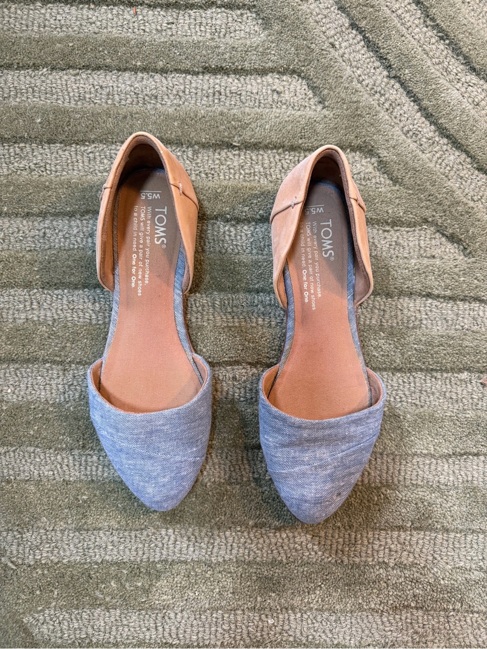 TOMS Jutti D’Orsay Women’s Flats in Chambray Blue Chambray & Tan Leather